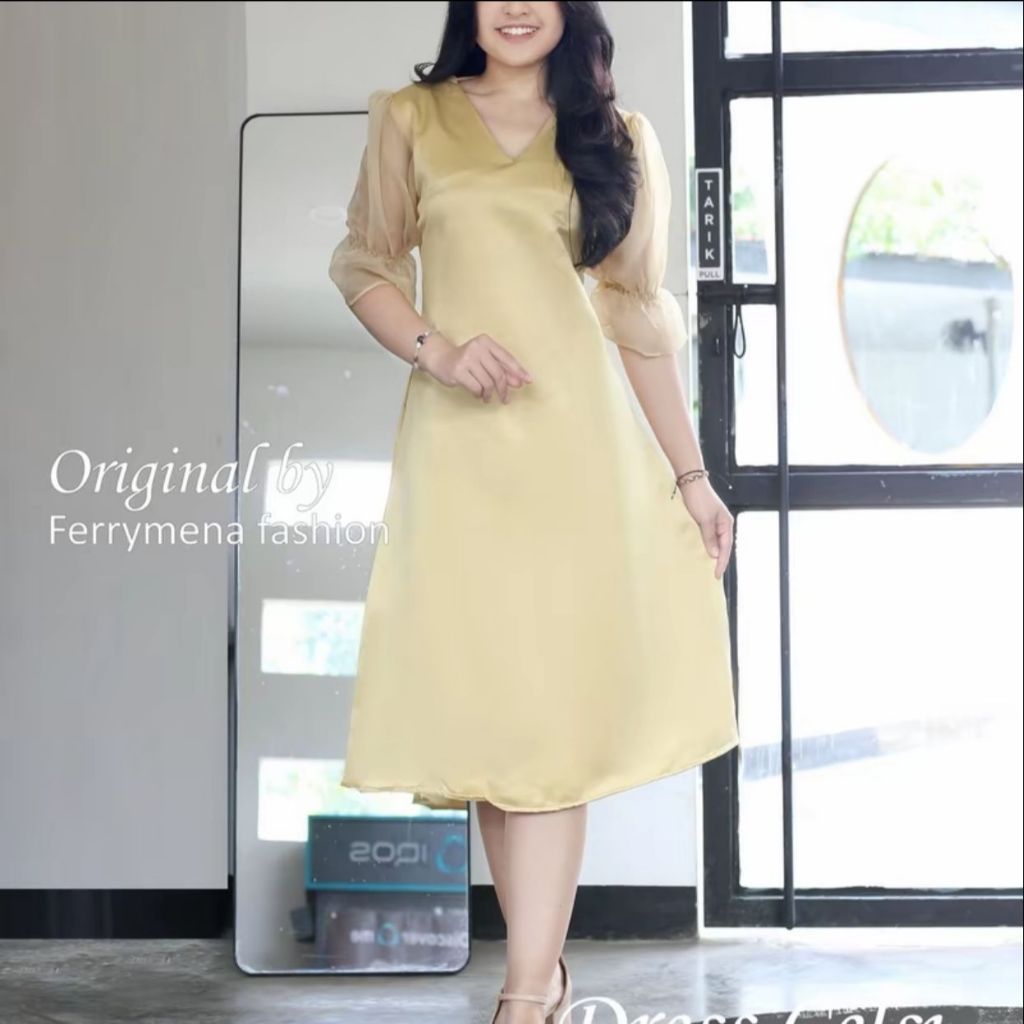 Dress Natal Anak Remaja Kekinian Warna Gold Dan Maroon Pakain Wanita Gereja