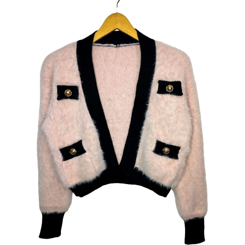 Cardigan Anggora Pink List Black