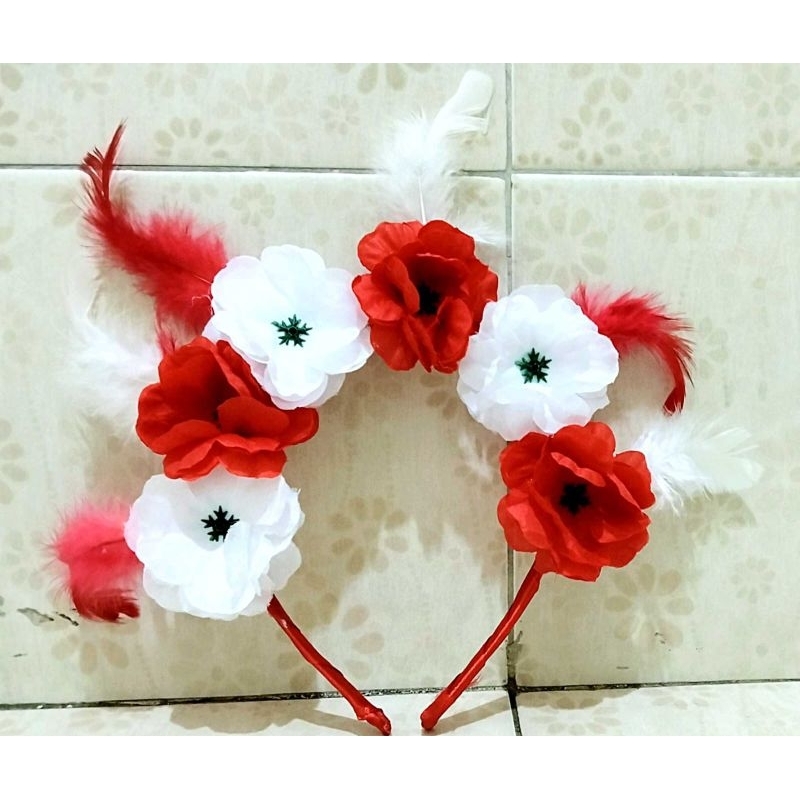 bando bunga merah putih, mahkota bunga merah putih, hiasan kepala merah putih, Bando karnaval, Bando