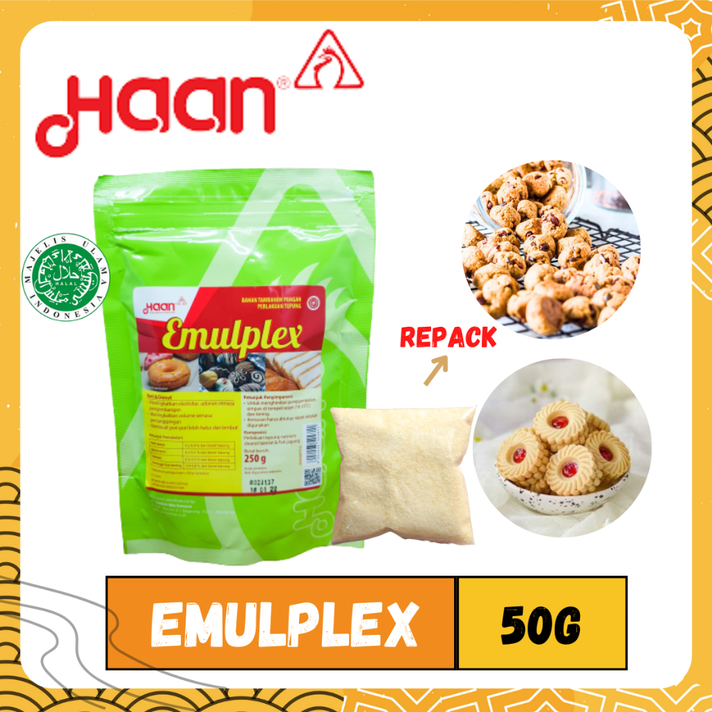 

HAAN EMULPLEX 50GR - EMPLEK - EMPLEX - EMULPLEK PERENYAH KUE KERING COOKIES CRUST SOFTENER HALAL MUI