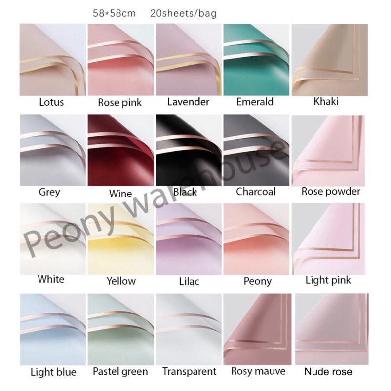 

2 LEMBAR Flower wrapg paper cellophane varian list gold emas kes buket bunga hand bouquet