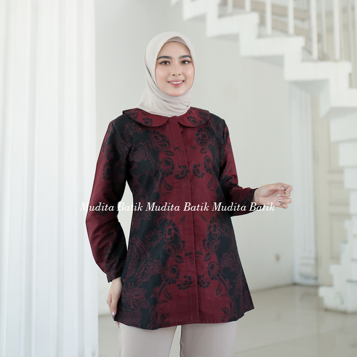 Mudita Batik Motif Fatmawati Batik Wanita Modern Premium Kerja Lengan Panjang Lapis Furing Warna Mar