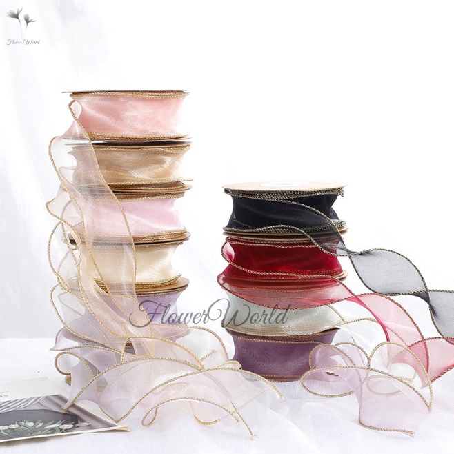 

FlowerWorldPita Organdi Gelombang4Cm1 Roll 914 MMeterPita Rion Gold Edge ggir EmasFishtail Wave GelombangKado Dekorasi Hampers Bouquet Pita Bucket BungaPita Kado Bahan SatinDekorasi Kado Pita HiasKorean Rion WavePita