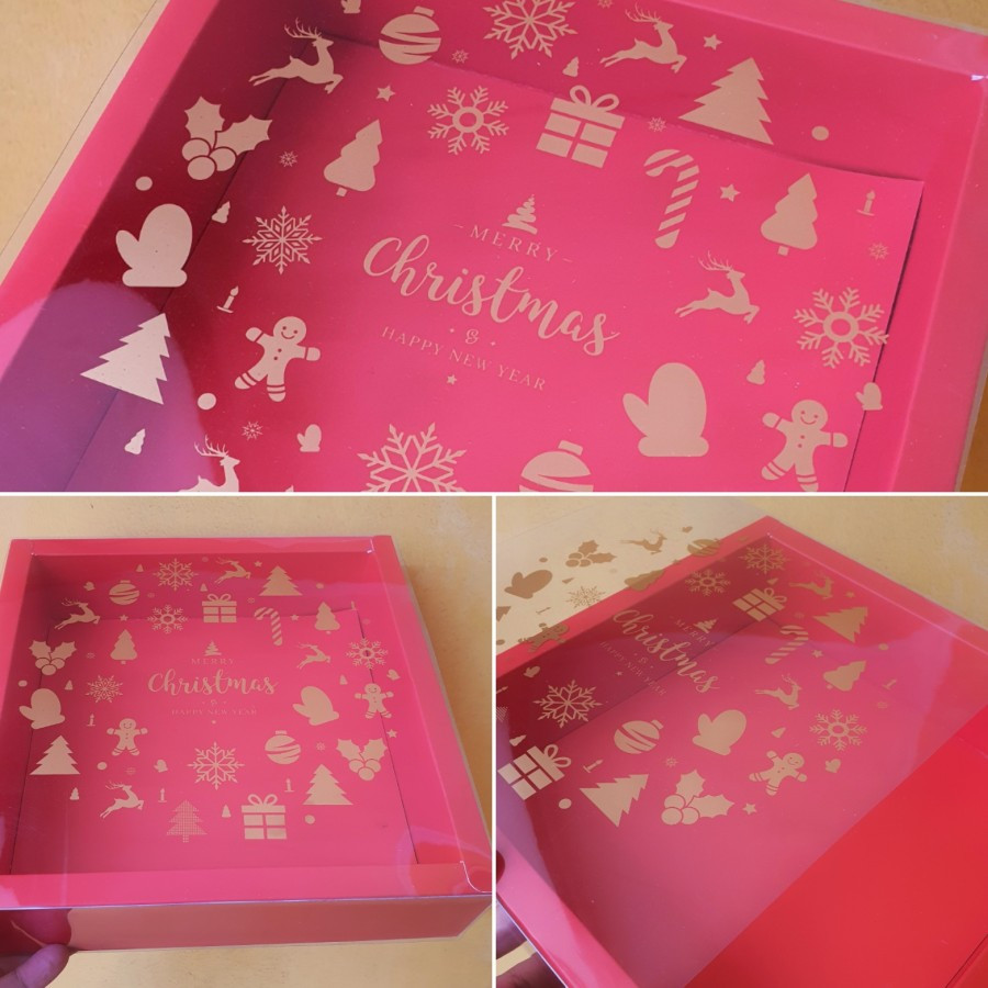 

10 pcs kotak alas mika natal kemasan pie susu ukuran 22x22x6cm merah christmas