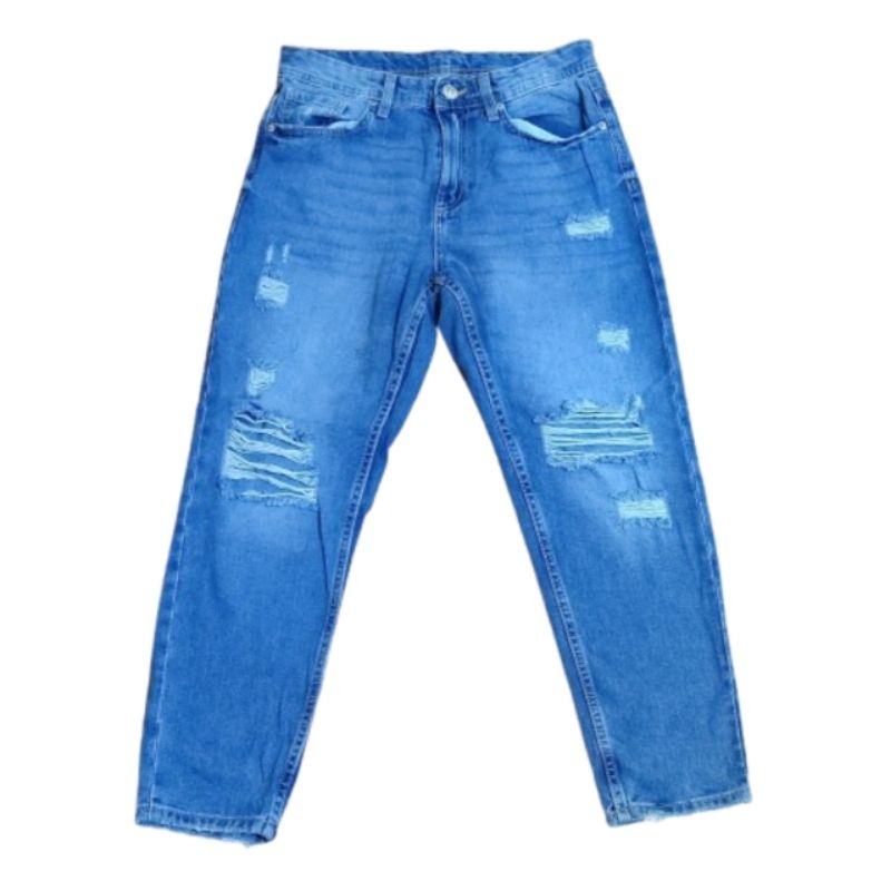 celana panjang wanita mom jeans ripped rijek