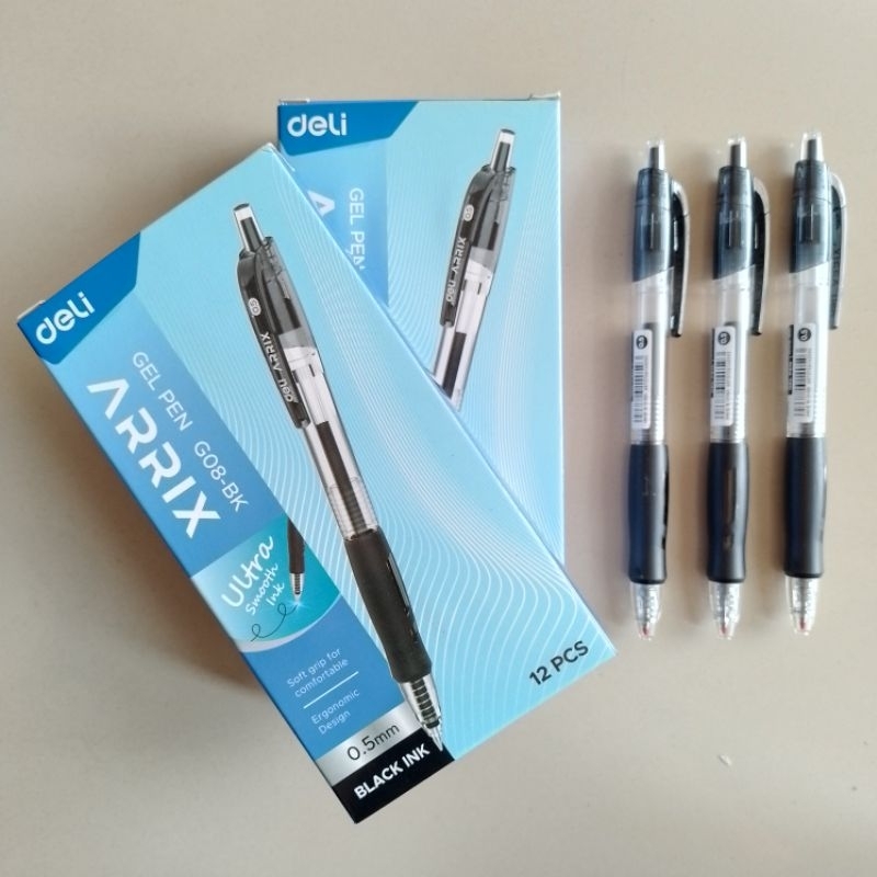 

Pulpen Gel Pen Deli Retractable G-08 Hitam 0,5mm ( 12 Pcs ) [ Original ]