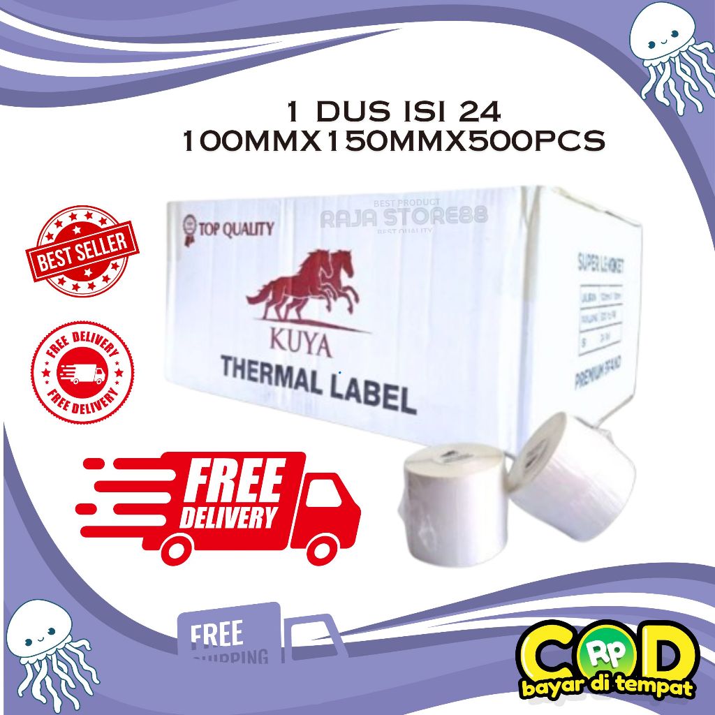 

stiker kertas label thermal / kertas barcode 100 x 150 mm A6 isi 500 lembar ( 1 dus isi 24 roll )