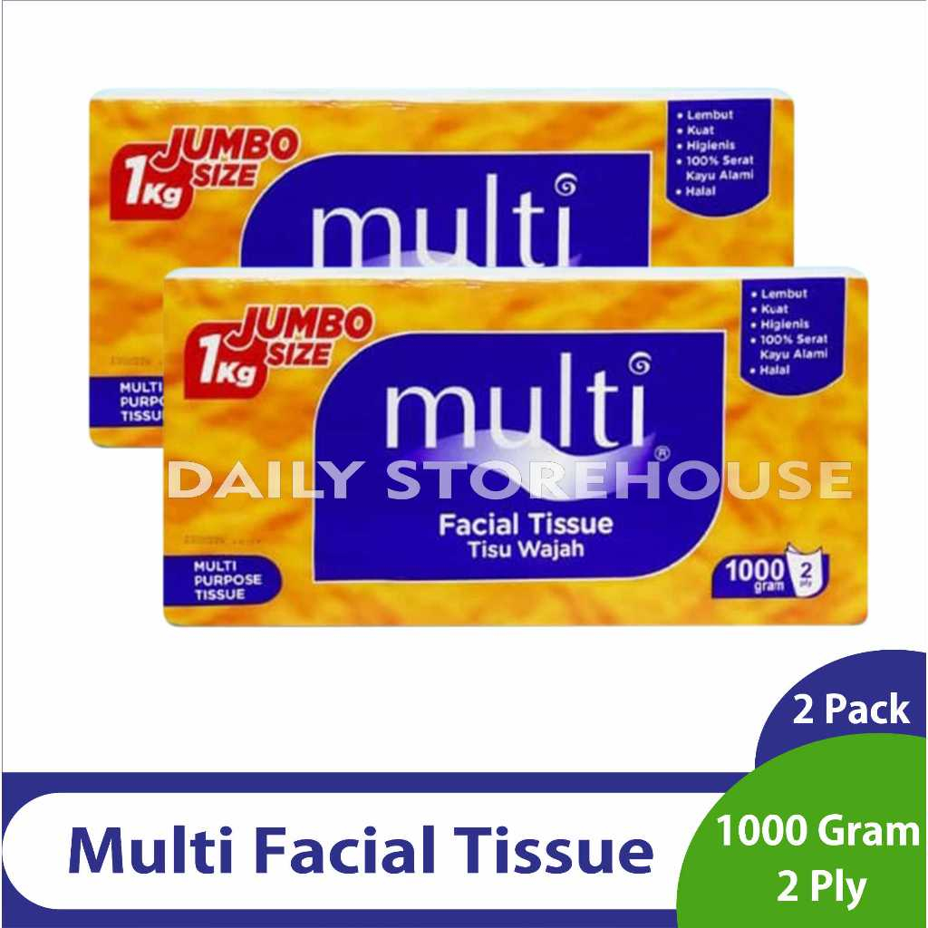 Paket 2 Pack Tissue Multi Facial 1000 Gram 2 Ply Jumbo Size