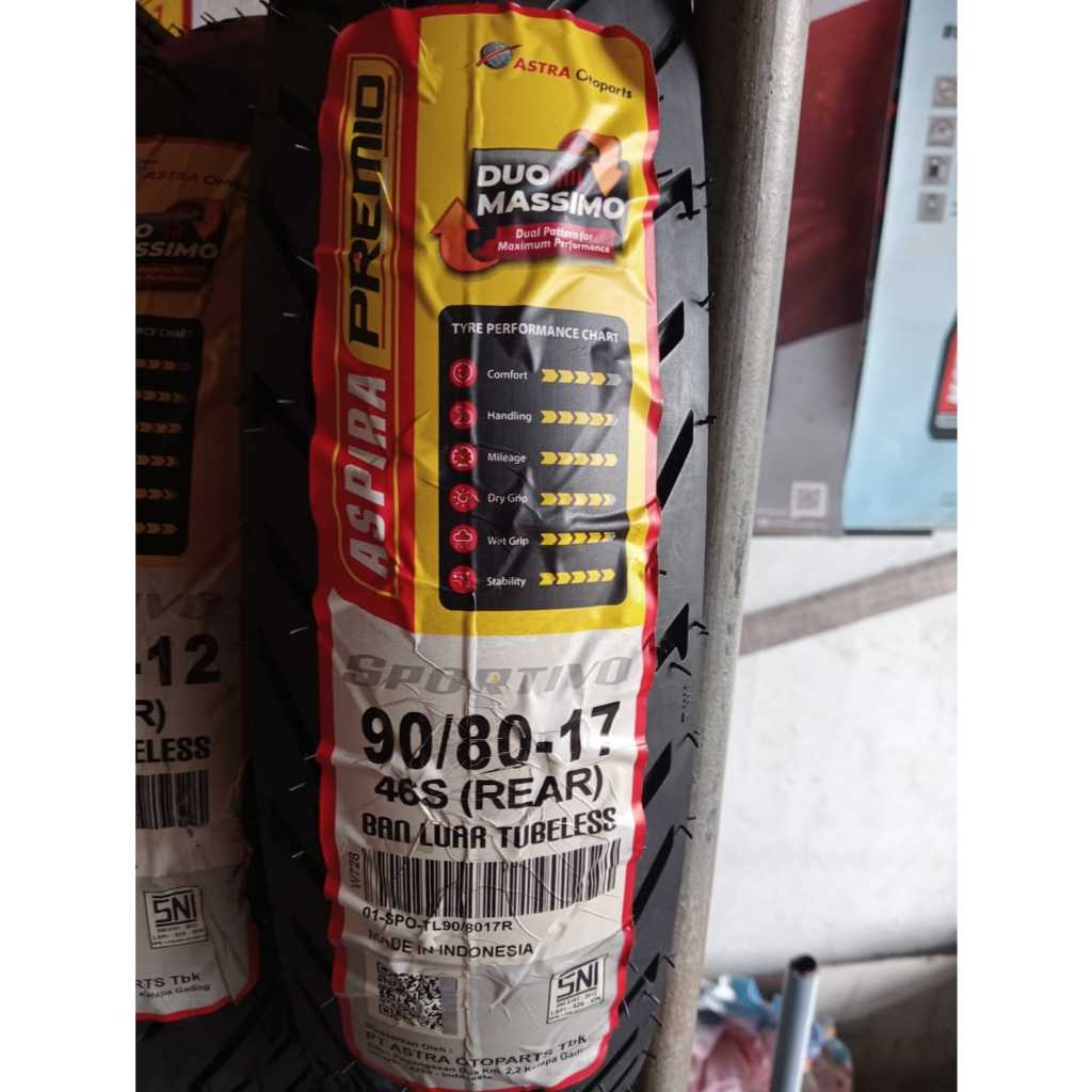 BAN LUAR 90/80-17 SPORTIVO ASPIRA PREMIO TUBELESS