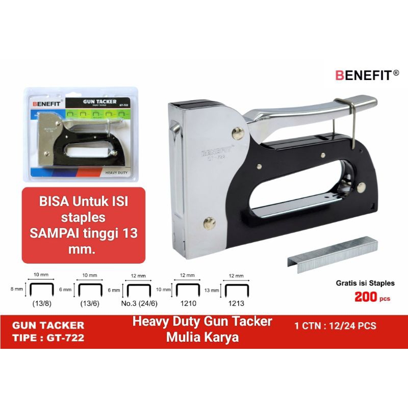

Gun Tacker Heavy Duty GT722 Stapler Tembak Bisa untuk Isi dari 6 mm sd 13 mm