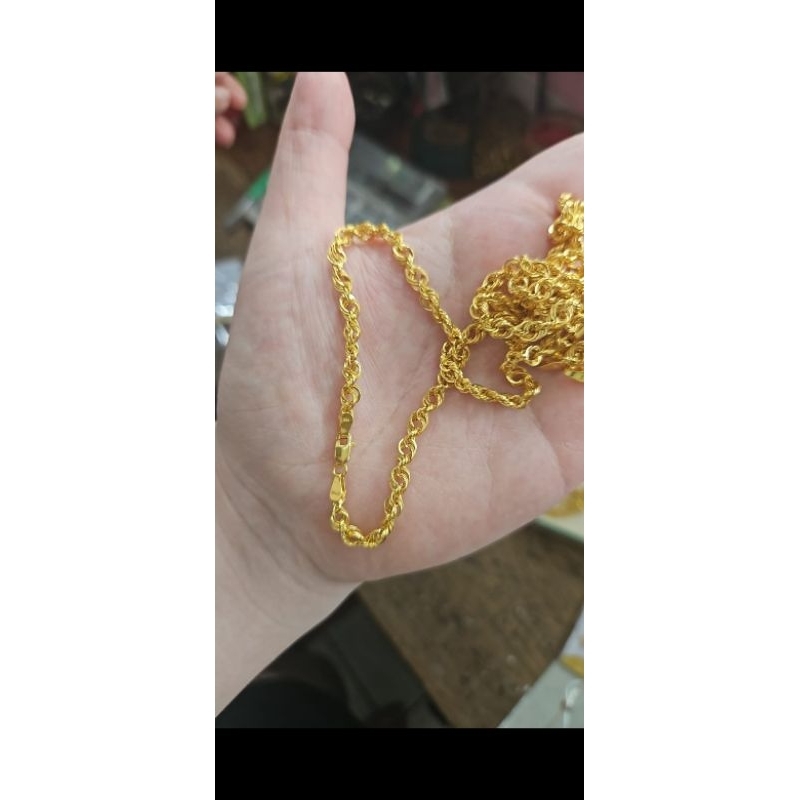 Gelang rantai tambang ring lilit kuning gold emas asli 700 70% 16k hwt