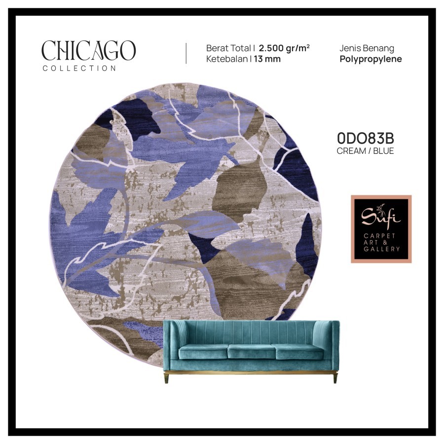 Karpet Bulat Modern Minimalis 200x200 Chicago Design Turki