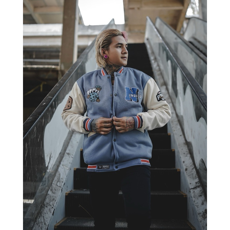 JAKET PRIA - JACKET VARSITY BORDIR - JAKET BASEBALL - JAKET BOMBER - INDIGO - JAKET VARSITY PREMIUM