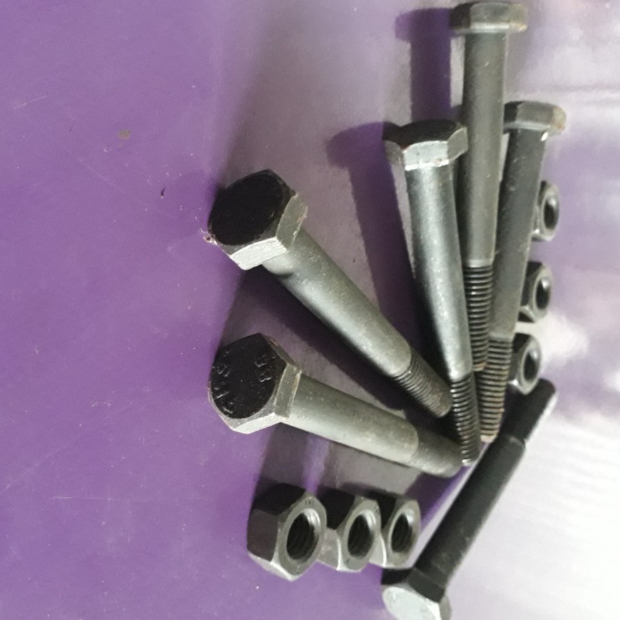 Baut + Mur Baja 5/8x4 /Hitam Baja/Baja Grade 8.8/Kunci 24