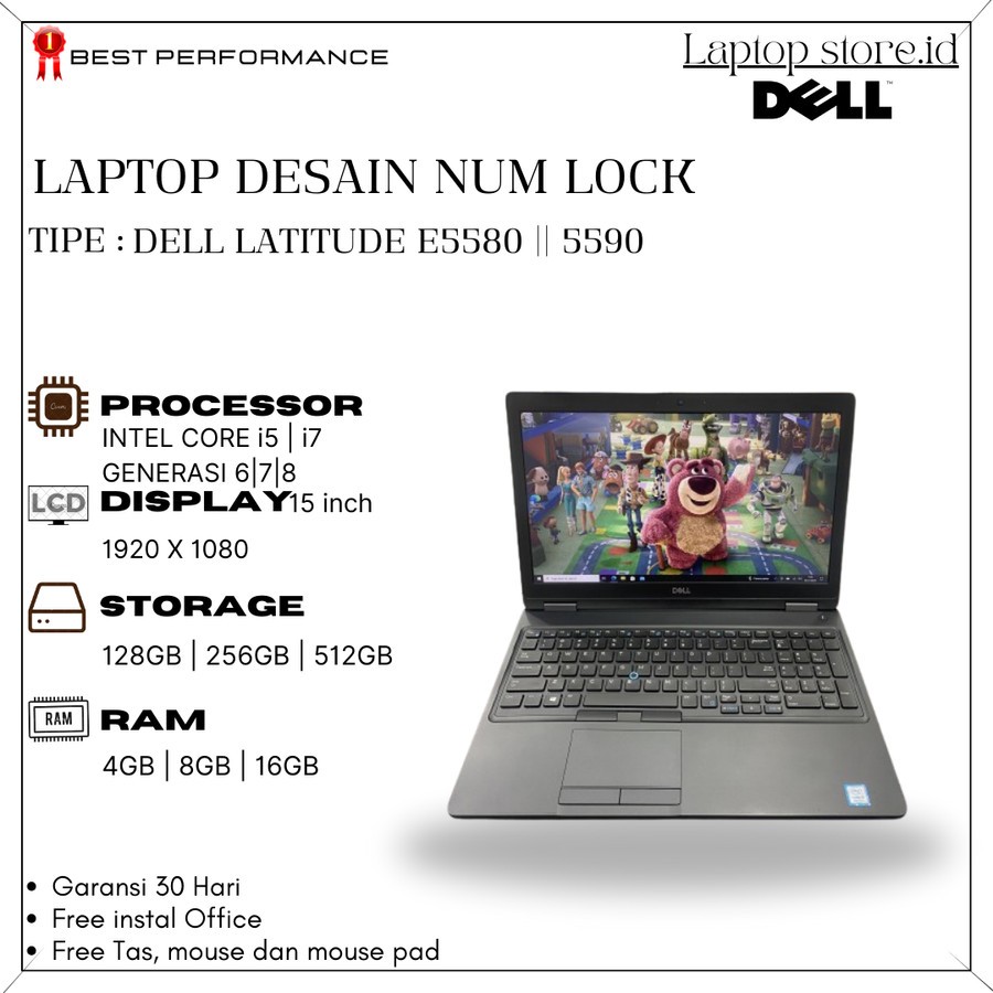 DELL LATITUDE 5580 5590 INTEL CORE i5 / i7 GENERASI 7 / 8 | 15 INCH | NUM LOCK | ORIGINAL SECOND