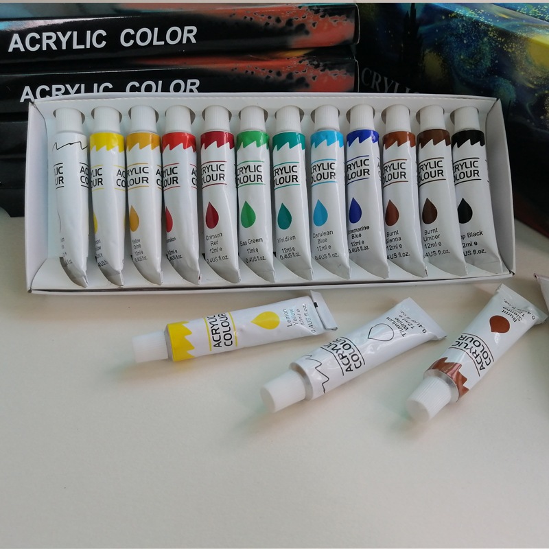 

ghg Hhtune Acrylic Paint Set Cat Akrilik Set 12/24 Warna 10ml/12ml Lukis Kanvas Acrylic Dasar/Primer
