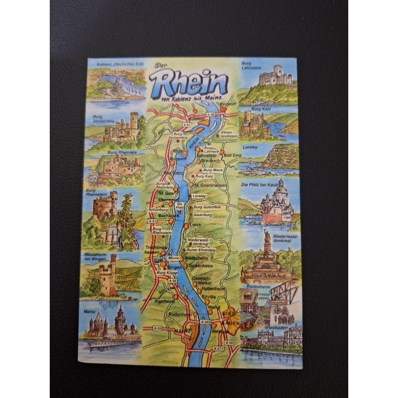 

kartu pos peta Rhein jerman/germany map postcard