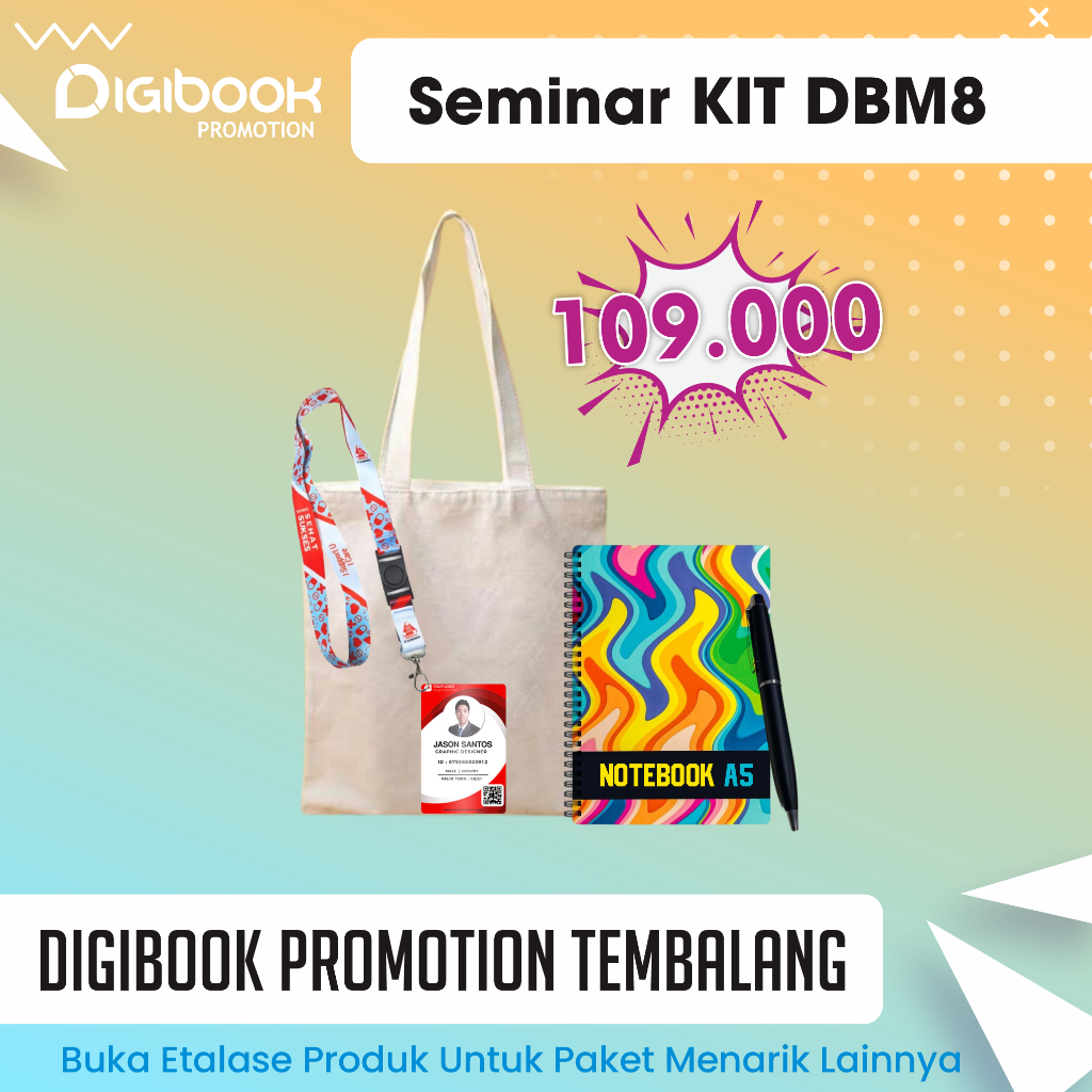 

Totebag Kanvas, Notebook Hardcover A5, Idcard + Lanyard, Pulpen Besi | Paket Seminar Kit Isi 4 | DBM8