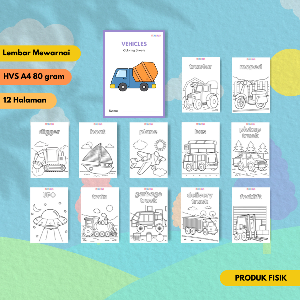 

NASSHE KIDS - LEMBAR MEWARNAI Tema Kendaraan 2 isi 12 Lembar