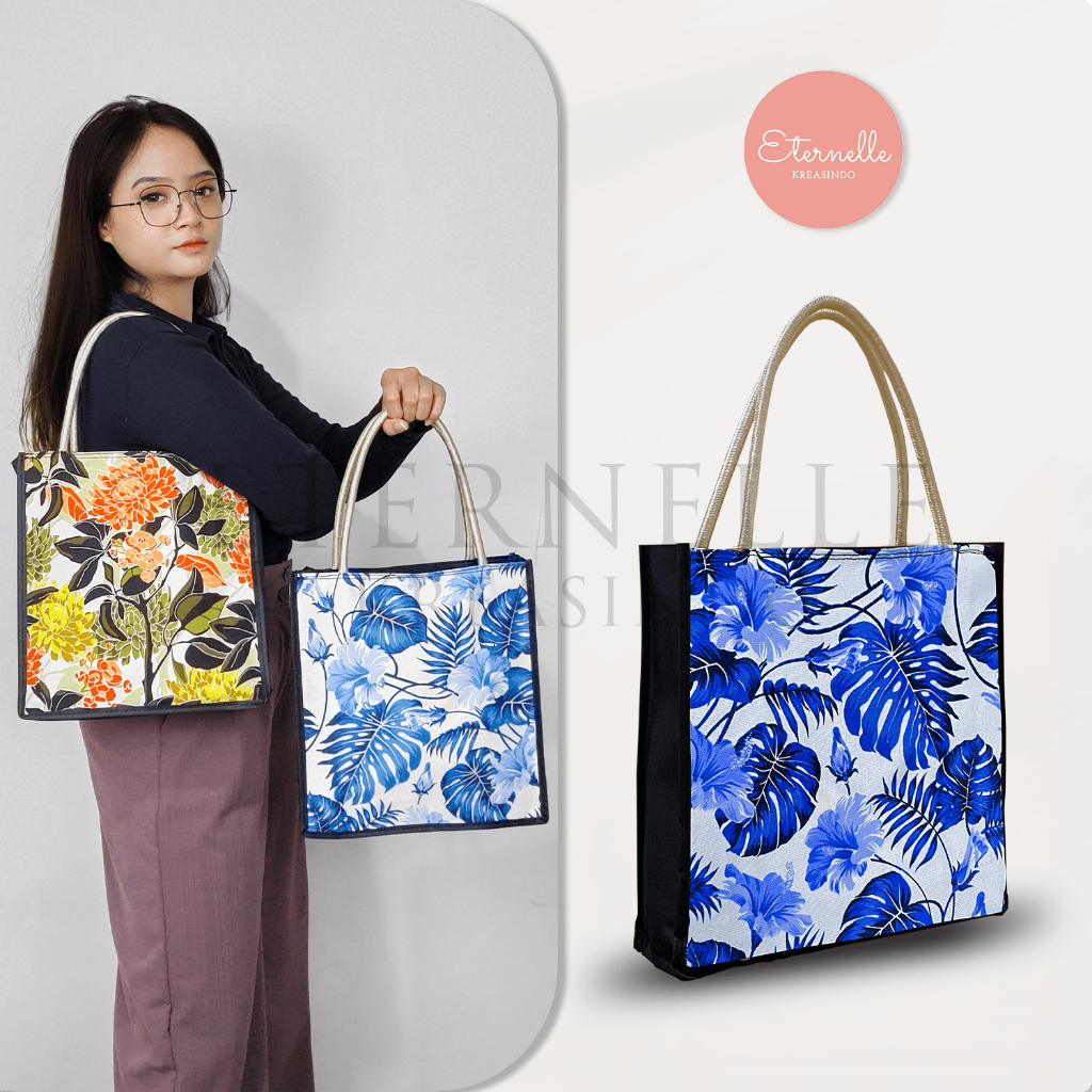 [100% FOTO ASLI] TAS JINJING KOTAK TALI SUMBU UKURAN BESAR 27x30 / TAS WANITA KANVAS KOTAK BESAR JUM