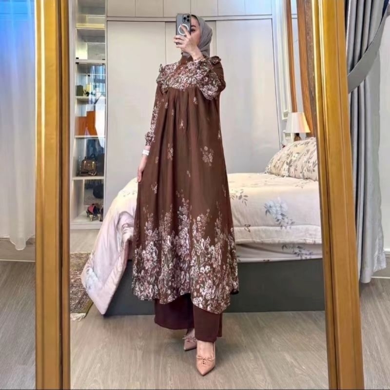 Set Tunik One Set Long Tunik Bahan Rayon Diamond Mix Crinkle Airflow