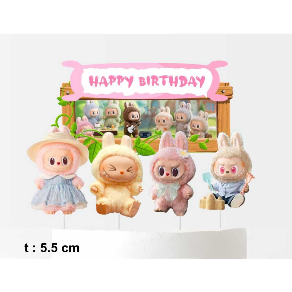 Topper Kertas Hiasan Kue Tart Puding kartun Dino Melody Kuromi Cinnamoroll Coco Melon BT21 Labubu