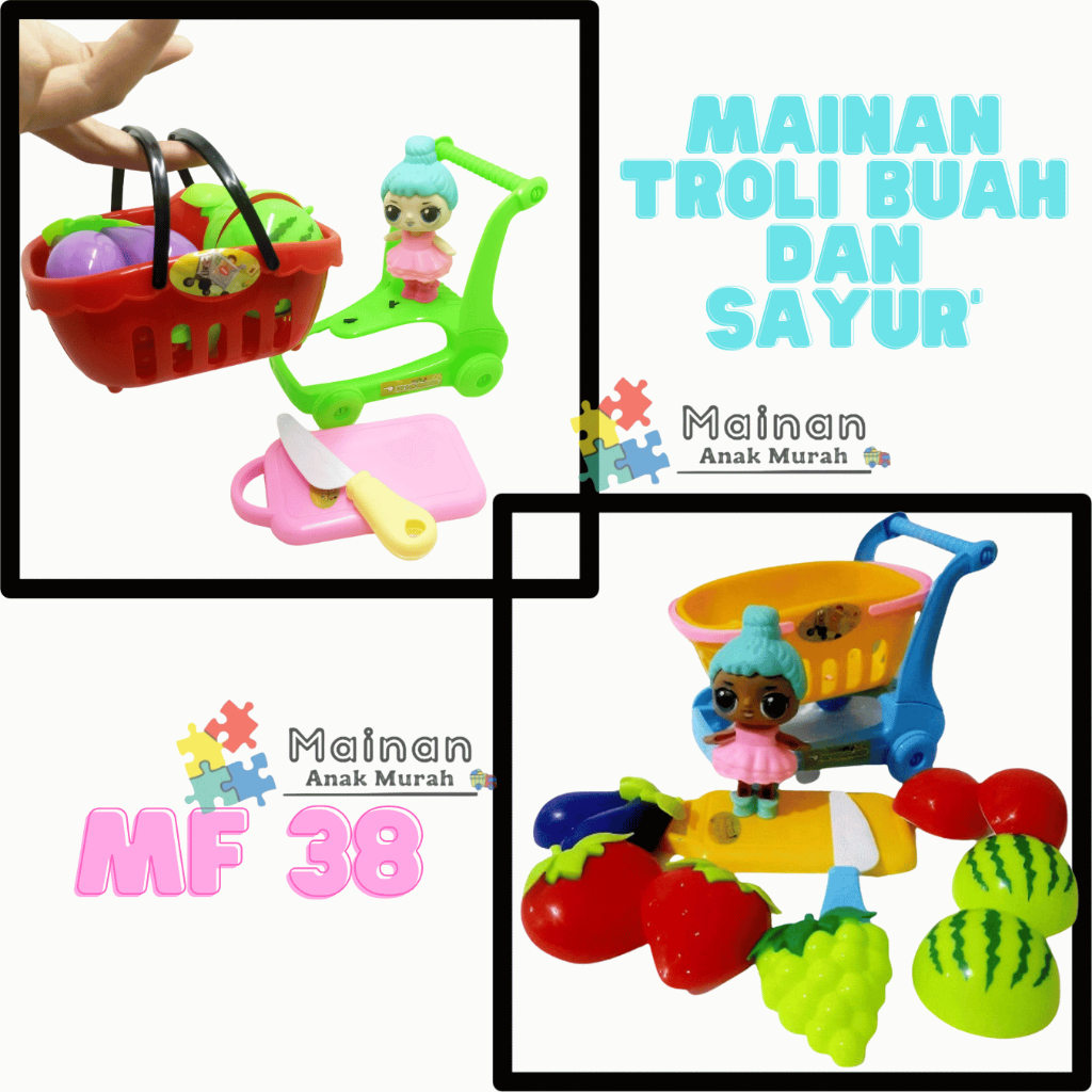 MAINAN ANAK MURAH ANEKA BUAH DAN SAYURAN MF38 BONEKA TROLI BUAH DAN SAYUR LENGKAP DAPAT DI DORONG - 