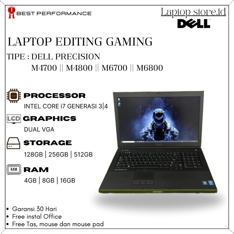 DELL PRECISION M4700 M4800 M6700 M6800 INTEL CORE i7 GENERASI 4 | DUAL VGA | ORIGINAL BEKAS