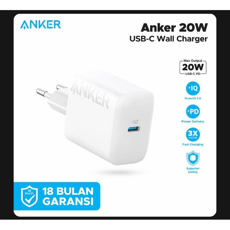 ANKER ADAPTOR 20W FAST CHARGING MFI CHARGER IPHONE ORIGINAL