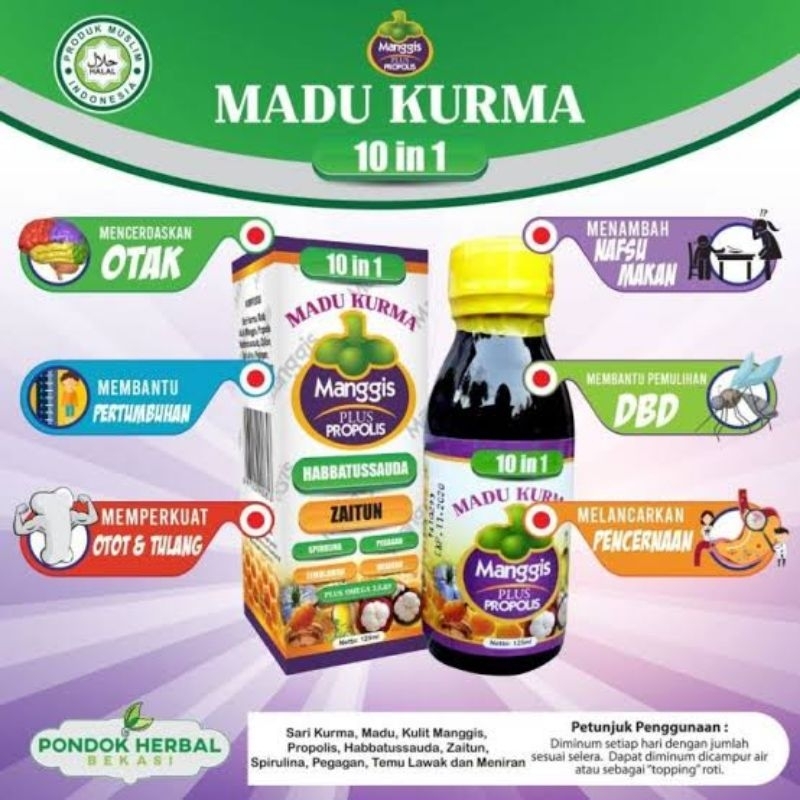 

Madu Anak Kurma Manggis Plus Propolis 10 in 1 Spirulina Habbatussauda 10in1 Washfah Madu Anak Sehat Madu Arab Madu Si Buah Hati Pondok Herbal
