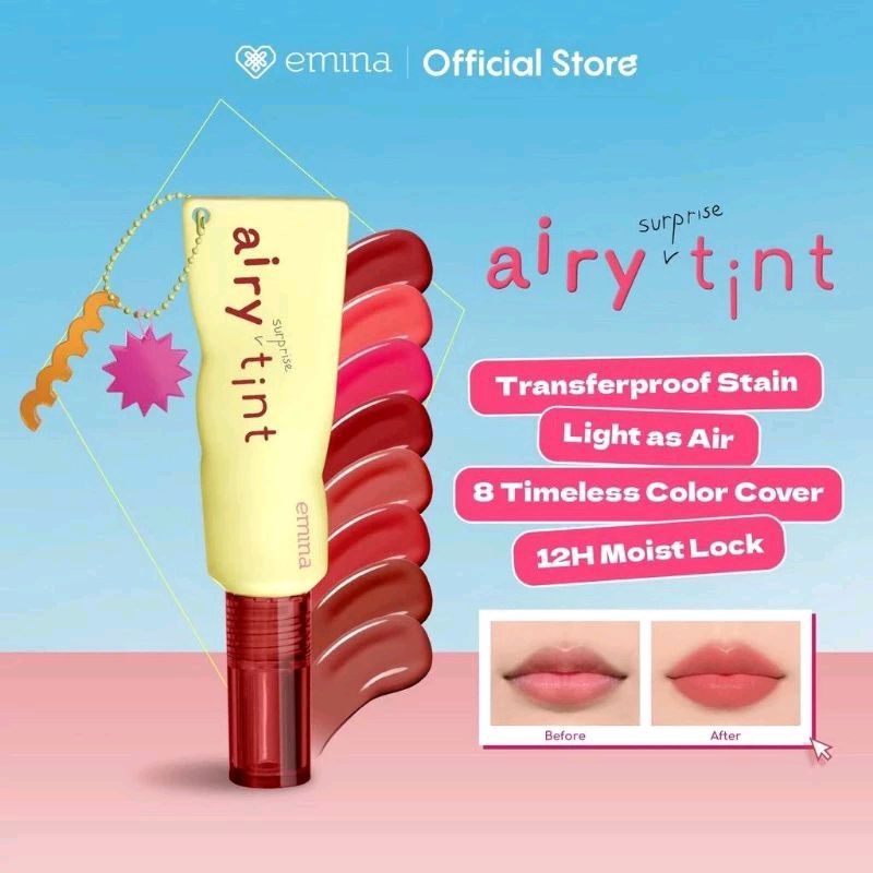 EMINA Airy Surprise Tint 3 g + Keychain - Lip Tint Ringan, Longlasting, Tahan Lama, Waterproof - Lip