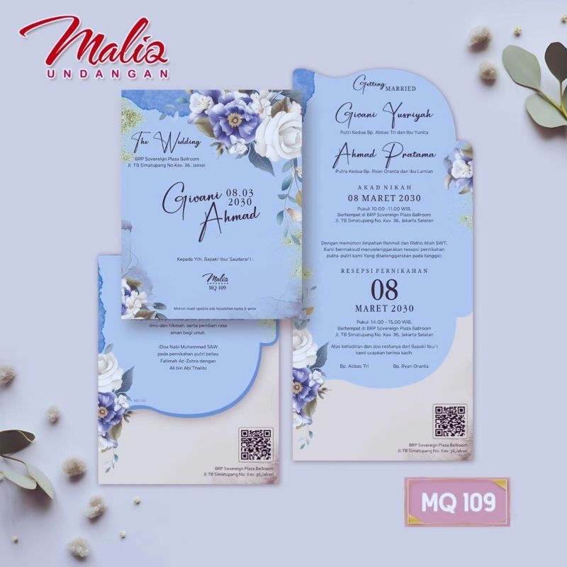 Blangko Undangan Pernikahan atau Kertas undangan nikah MALIQ 109 Harga murah free File Setting
