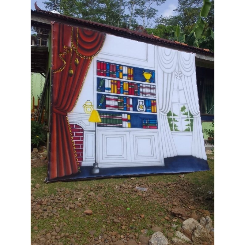 READY COD Kain 3x2,5m Background Wisuda Latar Rak Buku Studio Foto Kode WS AZ9