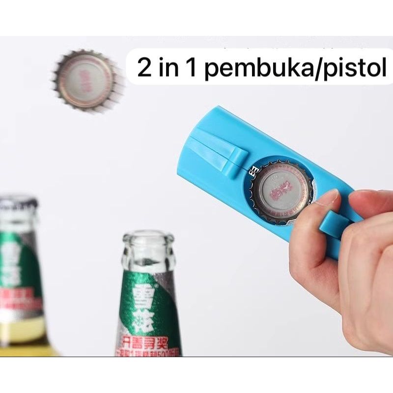 MAINAN PISTOL PELURU BOTOL ,MINUMAN  2 IN 1 BISA BUKA BOTOL MINUMAN CAP GUN BISA DI TEMBAK MENAMBAH 