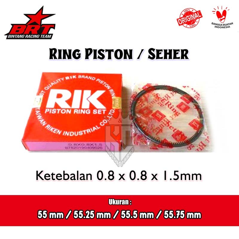Ring Piston Seher BRT RIK 55 55.25 55.5 55.75 mm Ketebalan 0.8 x 0.8 x 1.5