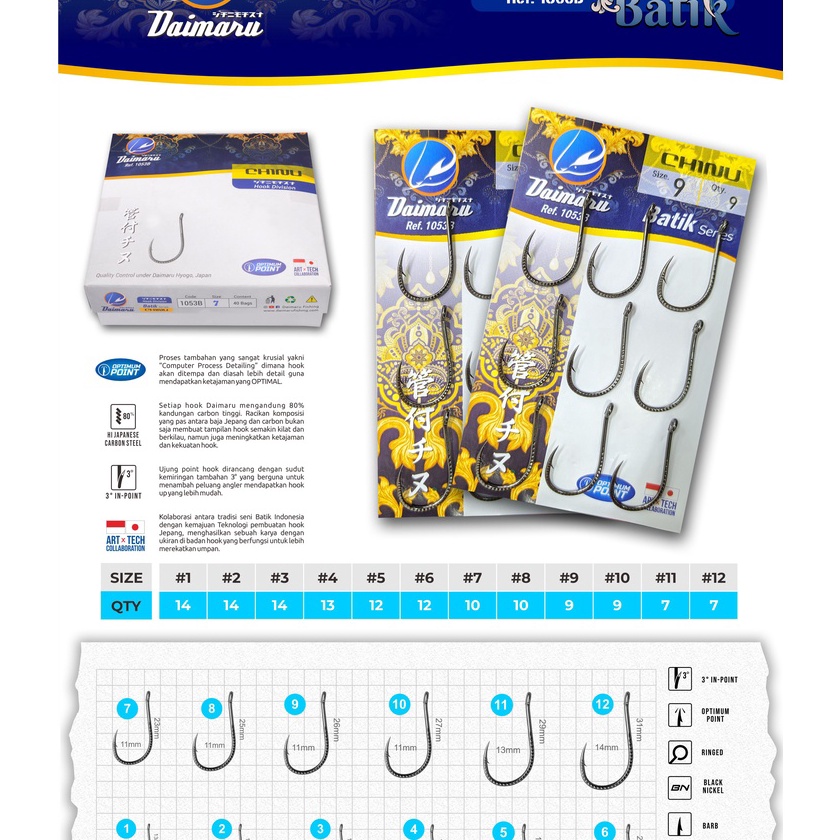 HJ6 Hook Daimaru Chinu 153B Batik Series Kail Carbon Hook Carbon