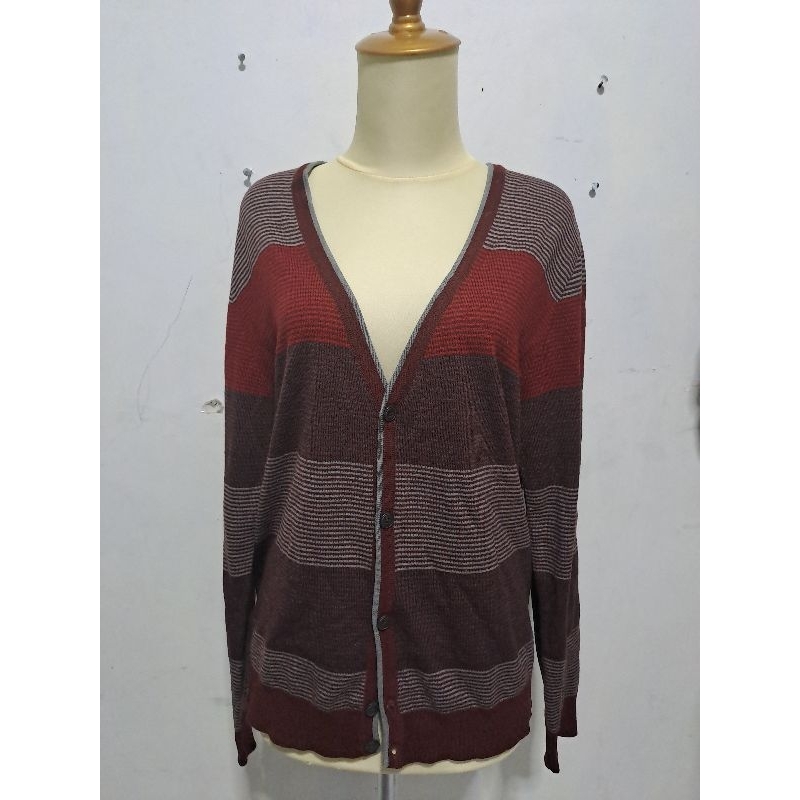 Cardigan Modus Vivendi Red maroon LD 120 Cardi Stripe big size jumbo