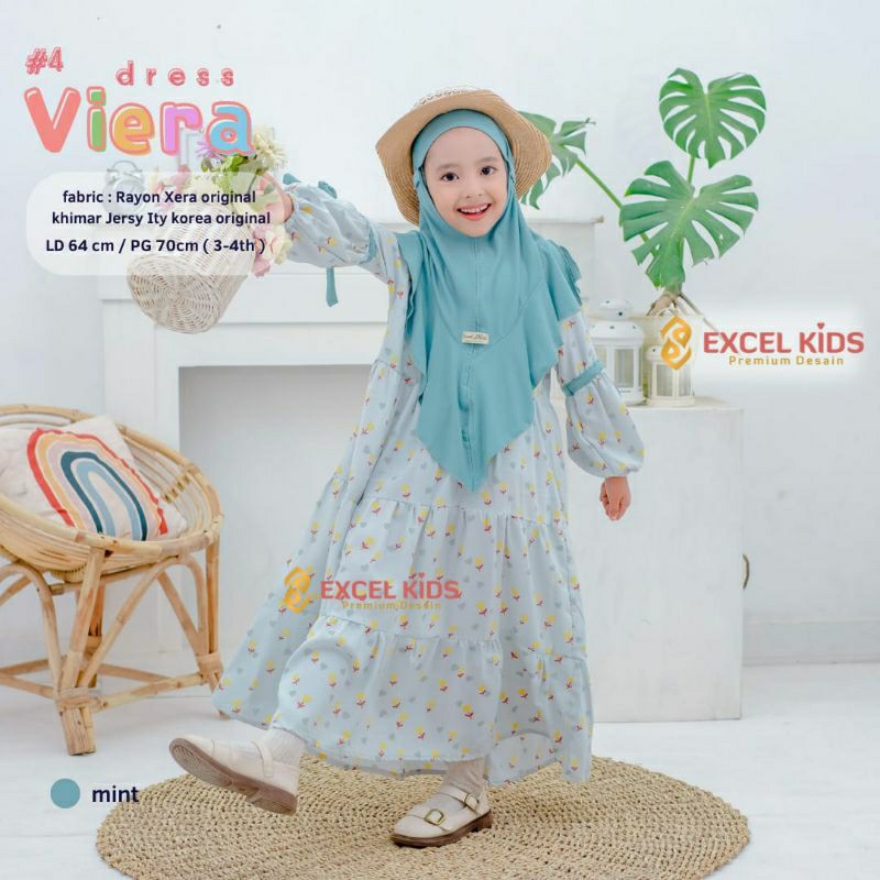 AMARY KIDS Viera Dress Anak 3-4 Tahun Bahan Rayon Xera Set Jilbab Jersey Ity Korea Dress Anak Terbar