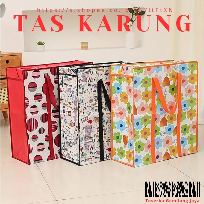 Toserba Gemilang Jaya _ Tas Karung Jumbo Resleting Mengkilat | Tas Anyaman Plastik PP Matte Mengkila