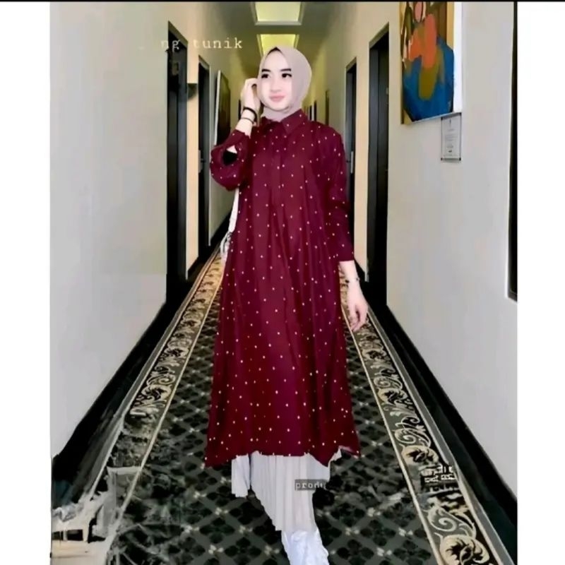 Long Tunik Polkadot Matt Rayon Premium