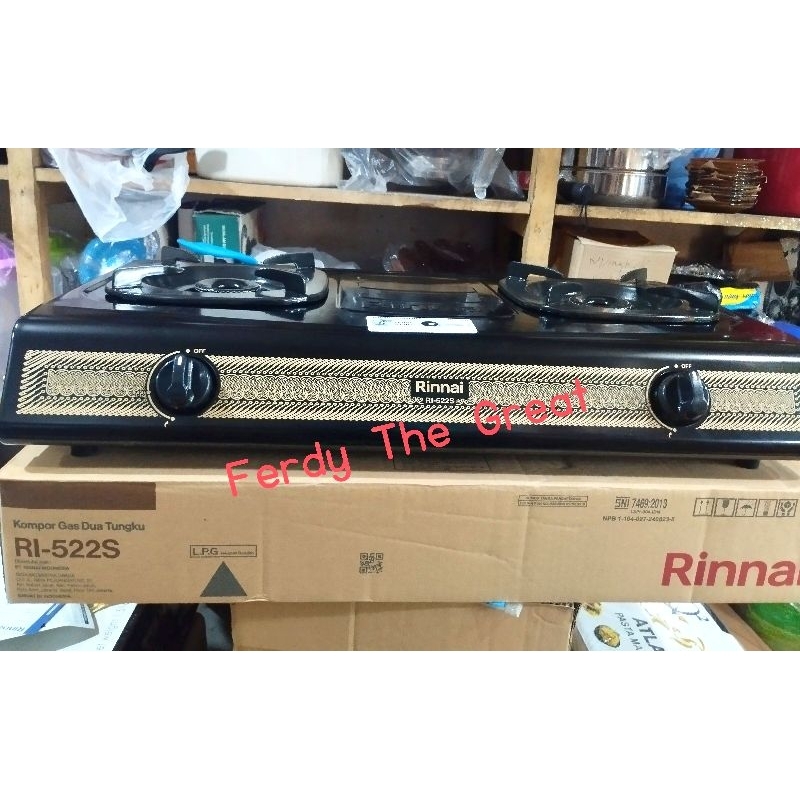 Kompor Gas Rinnai 2 tungku teplon hitam 522s stainless hitam 2 mata / kompor gas rinnai 522 s / komp