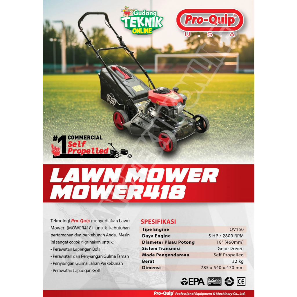 Mesin Potong Rumput Dorong Roda PROQUIP MOWER 418 4 Tak / Mesin Pemotong Rumput Lapangan Bola Golf K