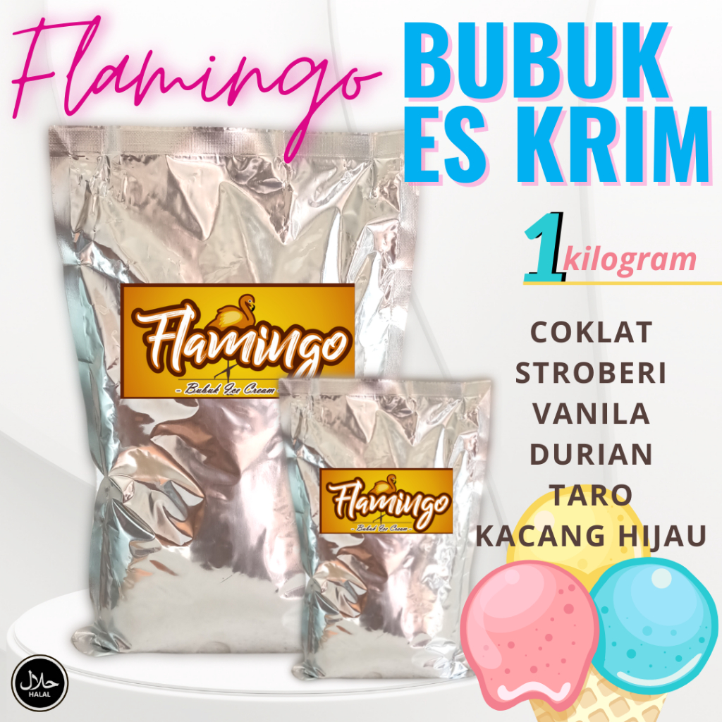 

soft ice cream stawberry 1 kg - bubuk es krim flamingo - bisa soft dan hard es krim flamingo