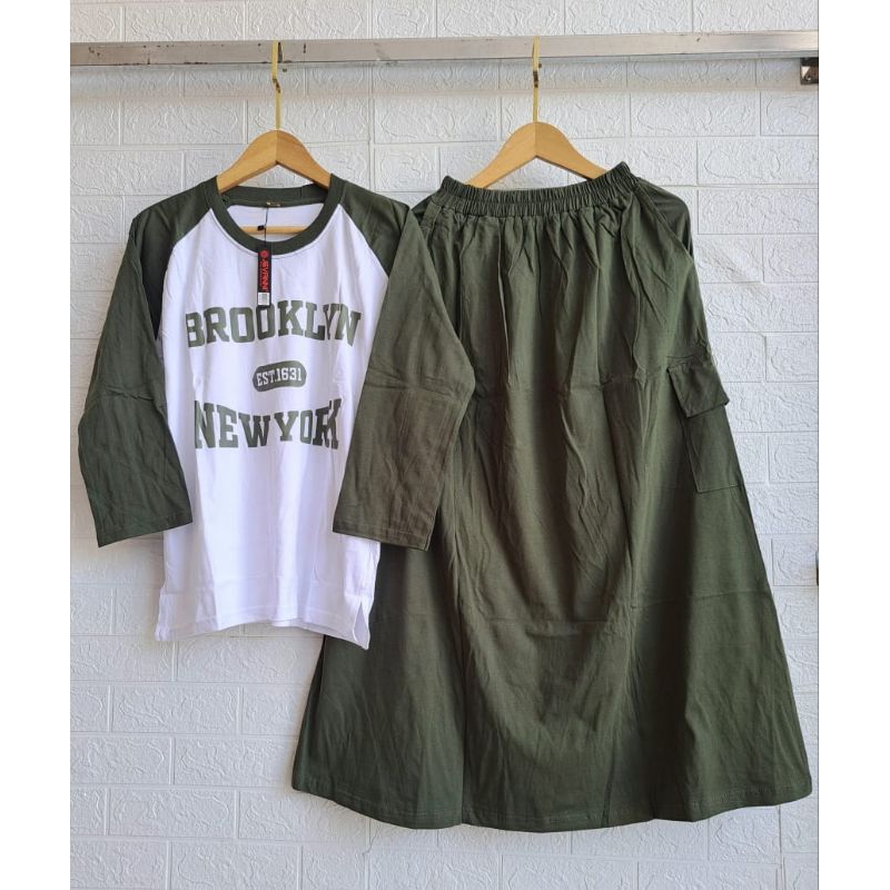 Setelan rok cargo new york original by jevanni/set rok atasan combet20s ORI jevanni