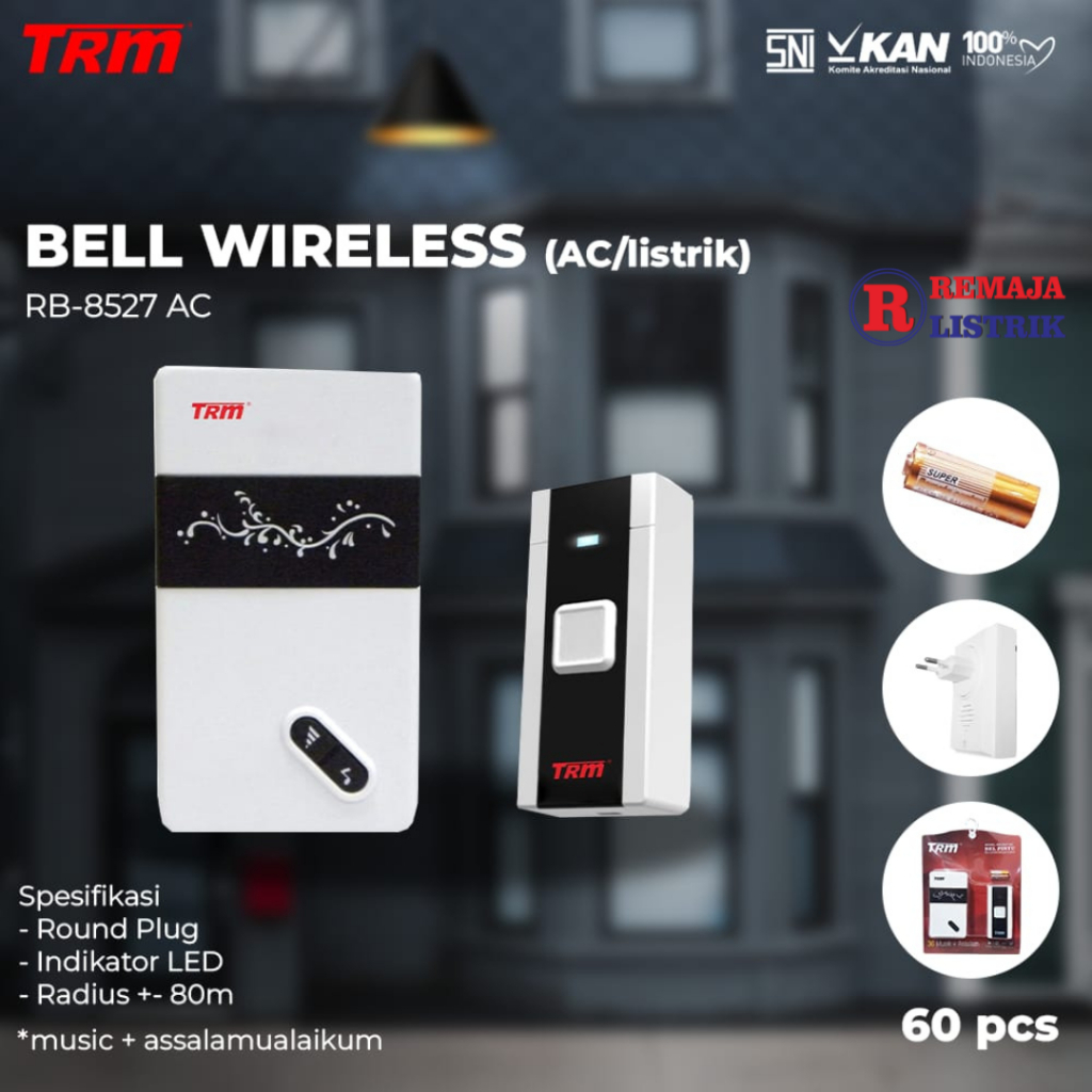 Bel Pintu Wireless TRM RB-8527 AC EU Plug Tanpa Kabel 36 Nada Assalam - RB-8527 AC Isi 2