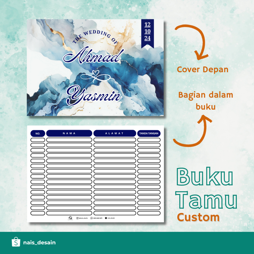 

Buku tamu pernikahan custom nama pengantin / buku tamu custom nama / buku tamu undangan / buku tamu murah / buku tamu medan binjai / buku tamu aesthetic