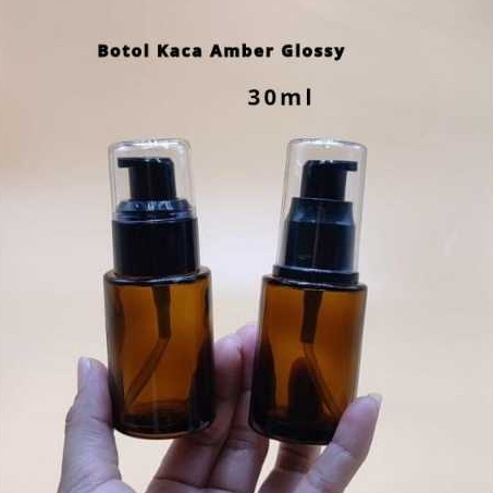Botol Pump Botol Kaca Coklat Amber 30ml Botol Refill Skincare Serum Gel Botol Lotion Botol Clear Fac