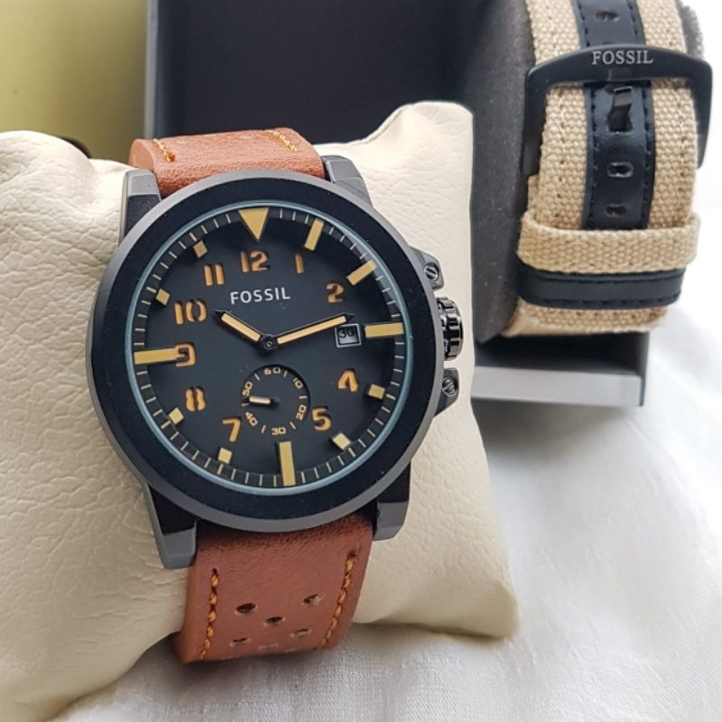 (BISA COD) JAM TANGAN PRIA - FS 6083 - TALI BAHAN KULIT - DIAMETER 4,9CM - TANGGAL AKTIF - DETIK BAW