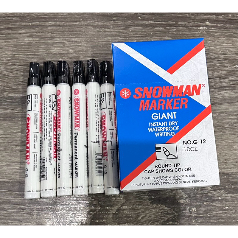 

[ LUSINAN ] Spidol Snowman Permanent / Snowman Marker (TIDAK BISA DIHAPUS) / Isi 12 pcs
