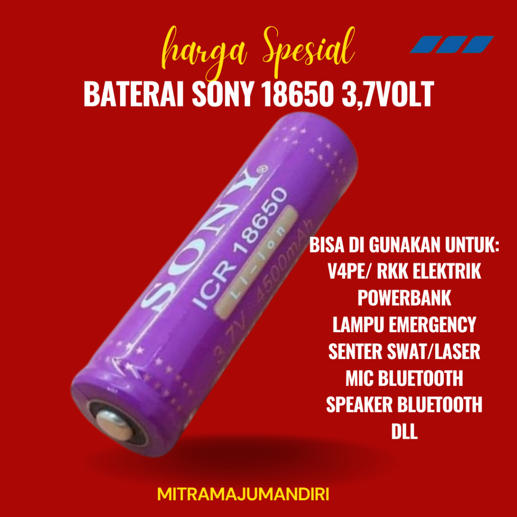 Baterai Cas 18650 Sony 4500mAh Batre 18650 Sony 4500mAh Pentol
